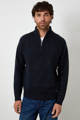 Raglan Rib Quarter Zip Mens Knitted Jumper - Navy