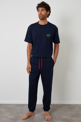 Christmas Graphic Mens Lounge Set - Navy