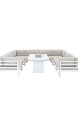 Modular Garden Furniture Set With Fire Pit - White