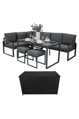 Aluminium Sofa Set & Black Rattan Storage Box Grey - Grey