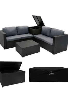 Rattan Modular 6 Piece Set & 996L Storage Box - Black