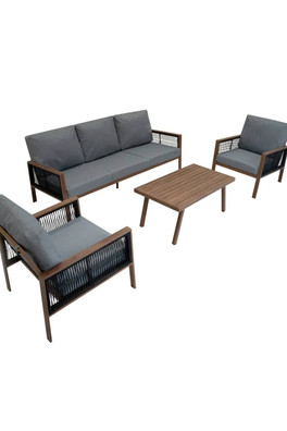 Aluminium 4 Piece Sofa Set - Grey / wood effect