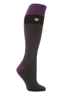 Womens Knee High Thermal Ski Socks - Charcoal/Purple