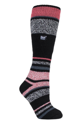 Womens Knee High Thermal Ski Socks - Black Stripe