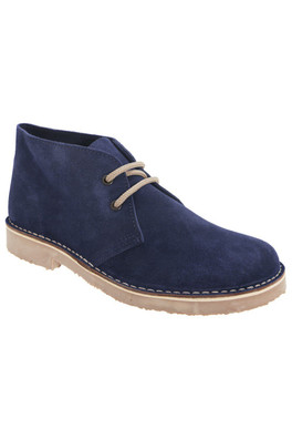 Womens Real Suede Round Toe Unlined Desert Boots - Navy