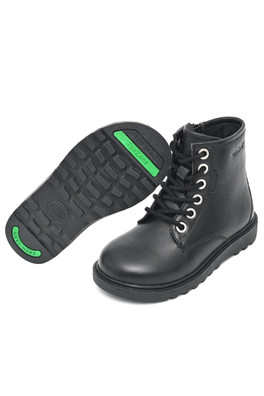 Storm Kids Black Leather Lace Up Ankle Boots - Black