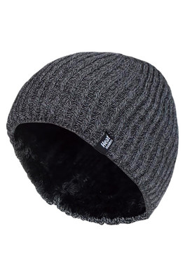 Mens Ribbed Winter Thermal Beanie Hat - Charcoal