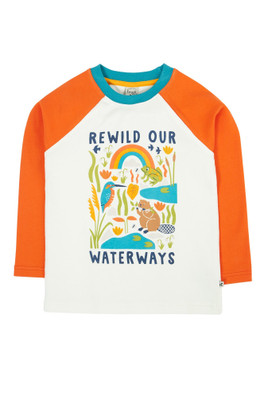 Kids 100% Organic Cotton Tamar Raglan Top - Soft White/Waterways