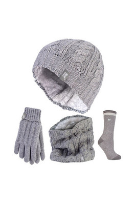Ladies Set - Hat, Gloves, Neckwarmer & Twist Socks - Grey