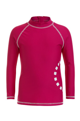 Kids Long Sleeved Rash Vest With Zip - Magenta/white