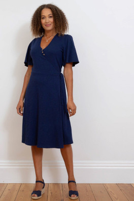 Highcliffe Womens 100% Cotton Jersey Wrap Dress - Midnight