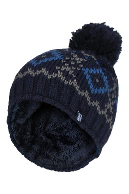 Mens Thermal Beanie Pom Pom Hat - Blue