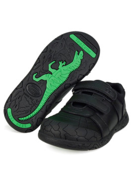Dex Vegan Kids Dinosaur Rip Tape School Shoes. - Black