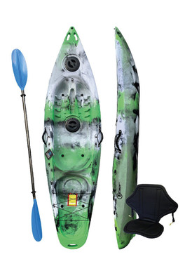 Deluxe Sit on Top Kayak with Paddle and Backrest - Green/White/Black