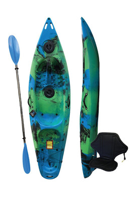 Deluxe Sit on Top Kayak with Paddle and Backrest - Green/Blue/Black