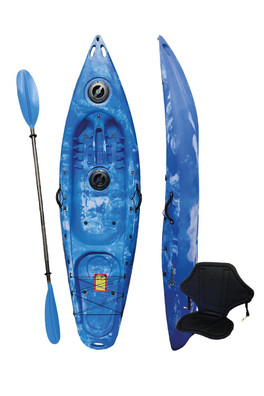 Deluxe Sit on Top Kayak with Paddle and Backrest - Blue/White