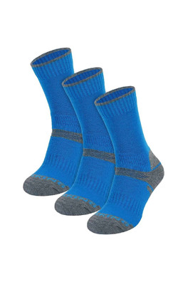 3 Pair Multipack Kids Merino Wool Hiking Socks - Blue