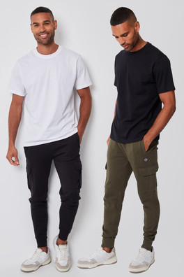 2 Pack Mens Cargo Style Joggers - Black