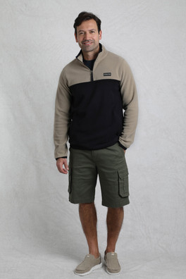 Tristan Mens 1/4 Zip Colour Block Microfleece - Flint Stone