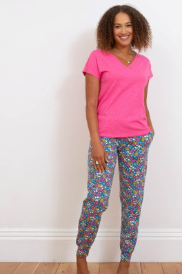 Lyme Womens 95% Organic Cotton Cuffed Loungers - Flower Patch