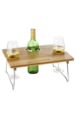 Portable Foldaway Bamboo Wine & Drinks Table - Light Brown