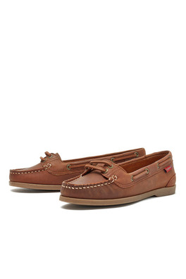 Harper Womens Premium Leather Boat Shoes - Dark Tan