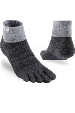 Mid Weight Mens Trail Run Mini-Crew Toe Socks - Granite Grey/Light Grey