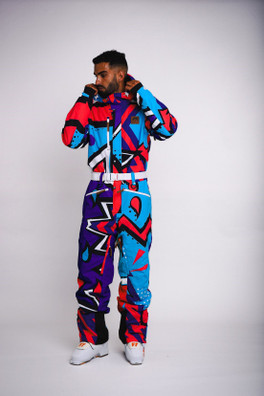 Fresh Prince Mens Ski Suit - Blue/Orange/White