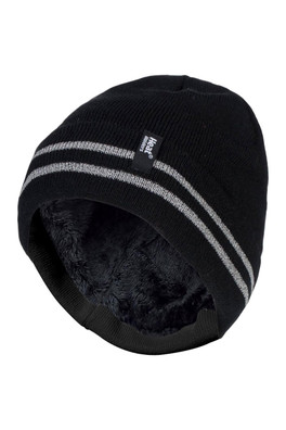 Mens Hi Vis Reflective Thermal Beanie Hat - Hi Vis Black