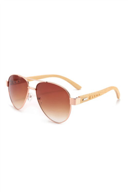 Haldon  Wood Aviator Unisex Sunglasses - Amber