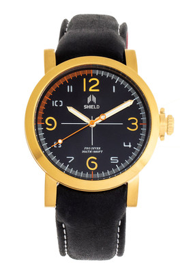 Berge Mens Leather Band Diver Watch - Gold/Black