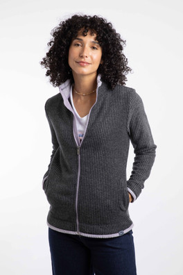 Ariana Womens Full Zip Grid Fleece - Washed Black