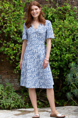 Highcliffe Womens 95% Cotton Jersey Wrap Dress - Navy