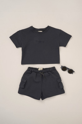 T-Shirt Shorts And Sunglasses Kids Outfit Set - Dark Grey