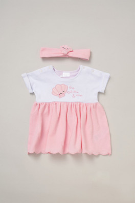 Waffle Dress And Headband Kids Outfit Set - Baby Pink