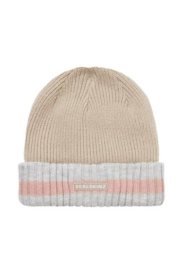 Holkham Unisex Waterproof Striped Roll Cuff Beanie - Brown/ Cream/ Pink