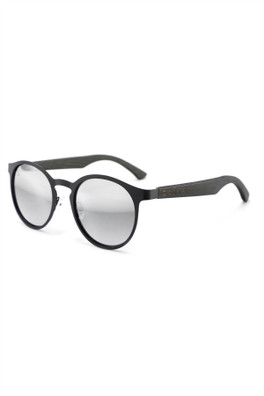 St Ives Polarised Wood Round Unisex Sunglasses - Black/Silver