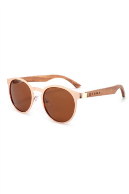 St Ives Polarised Wood Round Unisex Sunglasses - Rose Gold