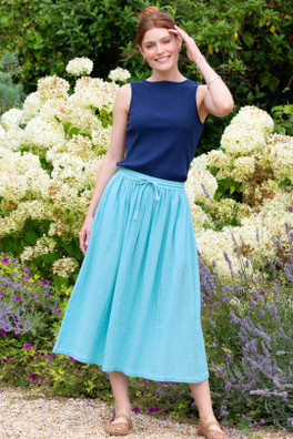 Mudeford Womens 100% Cotton Muslin Skirt - Lagoon Blue