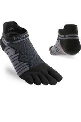 Mid Weight Mens Ultra Run No-Show Toe Socks - Onyx Black/Granite Grey
