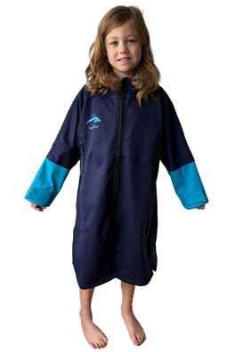 Warma Robe Kids Soft Shell e-Flex Changing Robe - Navy/Cyan