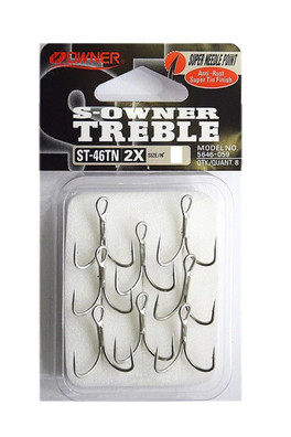 Saltwater 2X Strong Tin Treble Fishing Hooks - Size 4