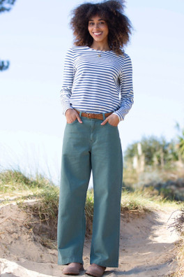 Wareham Womens 100% Cotton Wide Leg Twill Jeans - Green