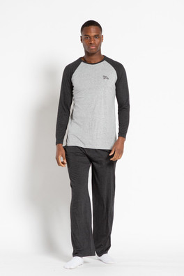 Cotton Mens Top and Bottoms Pyjama Set - Light Grey