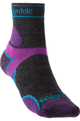 Lightweight Womens T2 Merino Mini-Crew Run Socks - Charcoal Grey/Purple