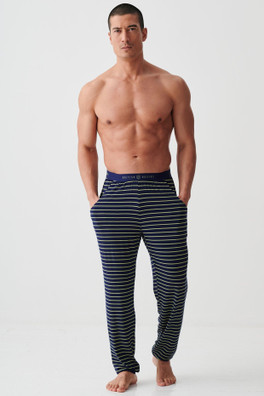 Mens Bamboo Pyjama Trousers - Tarragon & Navy Stripe