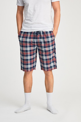 Cotton Mens Checked  Lounge Shorts - Red