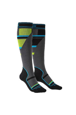 Ski Junior Racer Over Calf Kids Merino Socks - Grey / Green