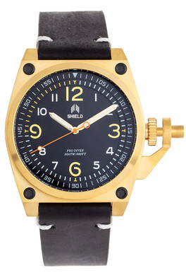 Pascal Leather Band Diver Watch - Black/Gold