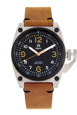 Pascal Leather Band Diver Watch - Light Brown/Black